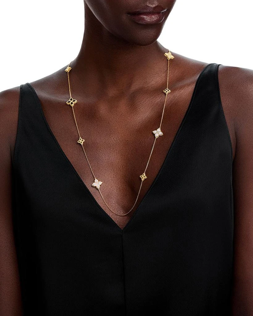 Roberto Coin 18K White 
Yellow Gold Princess Flower   Diamond Long Station Necklace, 34" 2