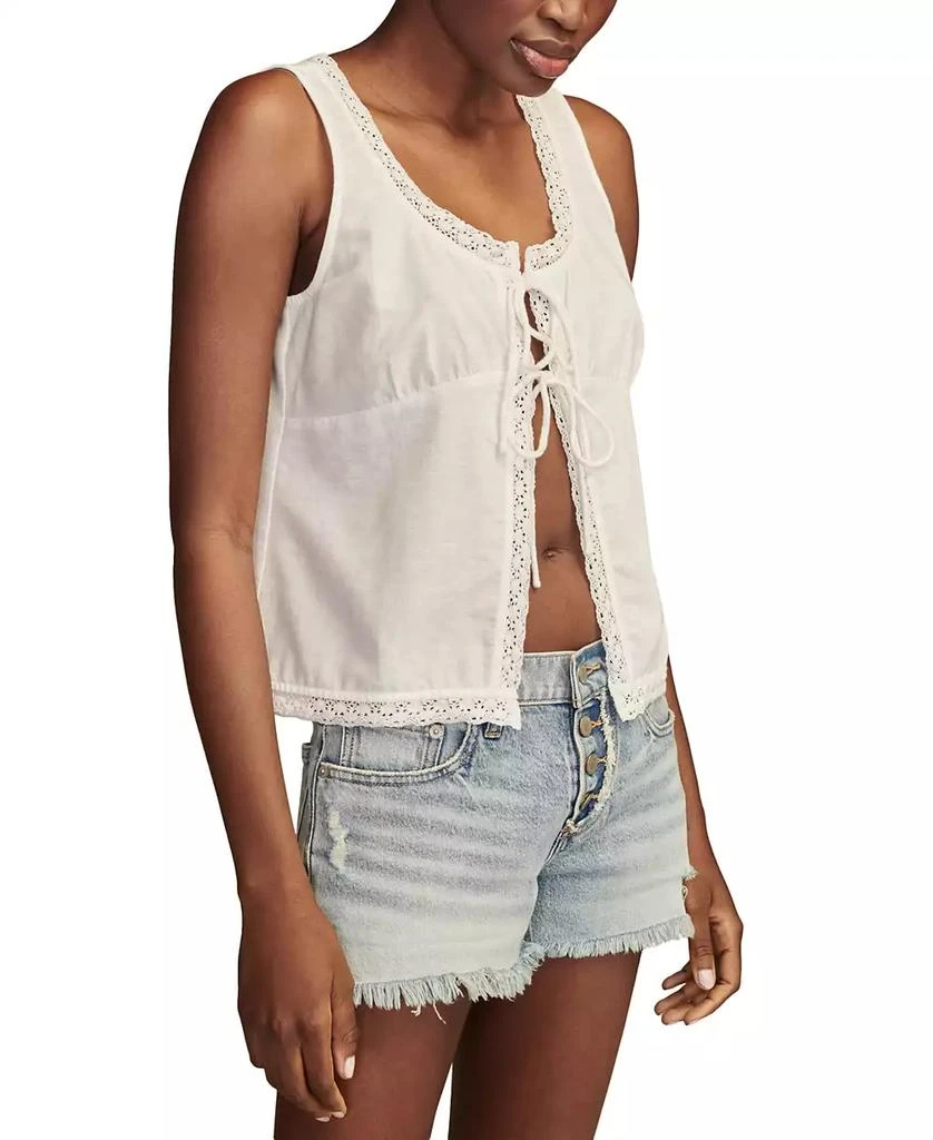 Lucky Brand Women's Flyaway Tie-Front Lace-Trim Tank Top 3