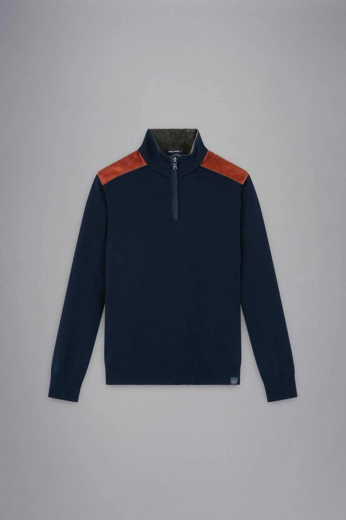 Paul 
Shark Men
s Wool Zip Sweater With Corduroy Details In Navy 5