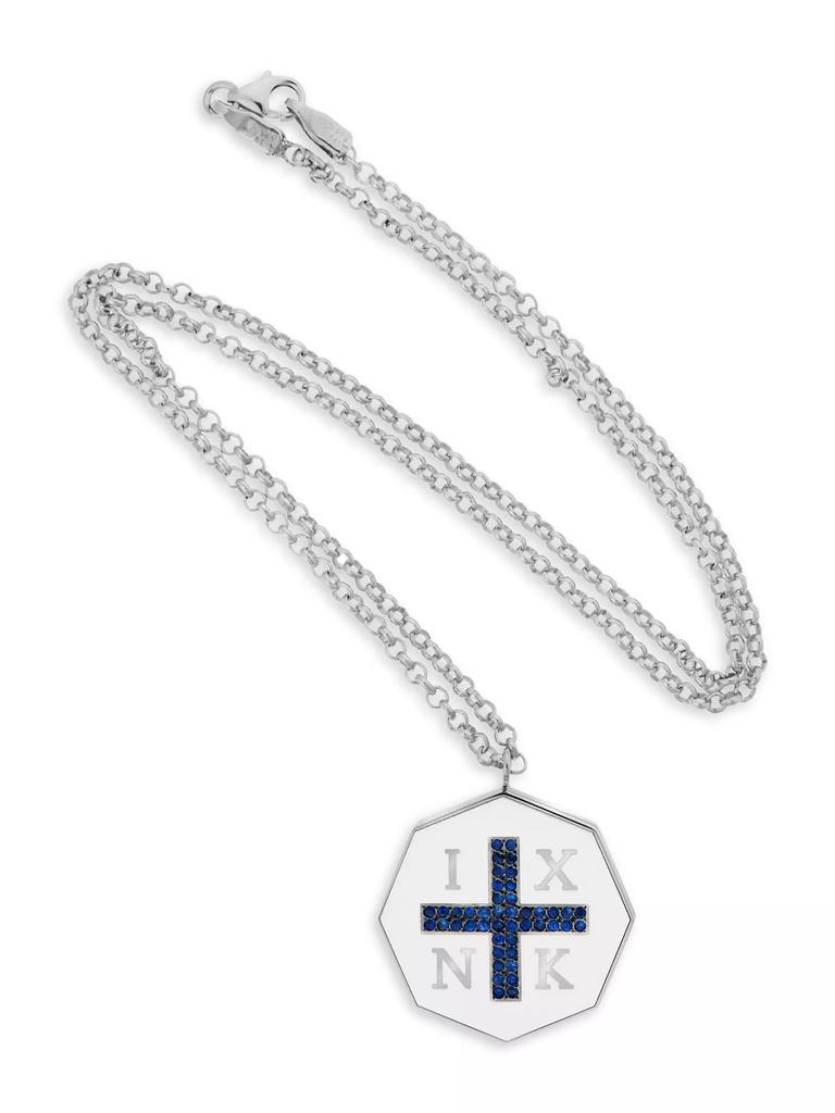 Ileana Makri Liberty 18K White Gold, Enamel & Blue Sapphire Jesus Christ Victorious Necklace