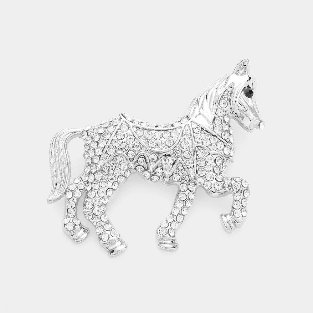 FASHNZFAB Rhinestone Paved Horse Pin Brooch 3