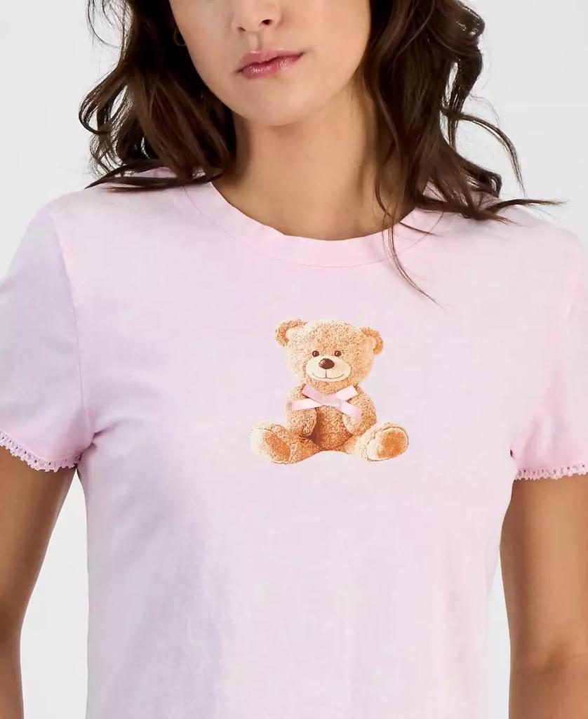 Rebellious One Juniors' Teddy Bear Bow Mineral Wash Graphic T-Shirt