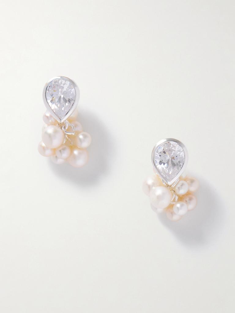 Completedworks 镀白金回收银、方晶锆石、珍珠耳环