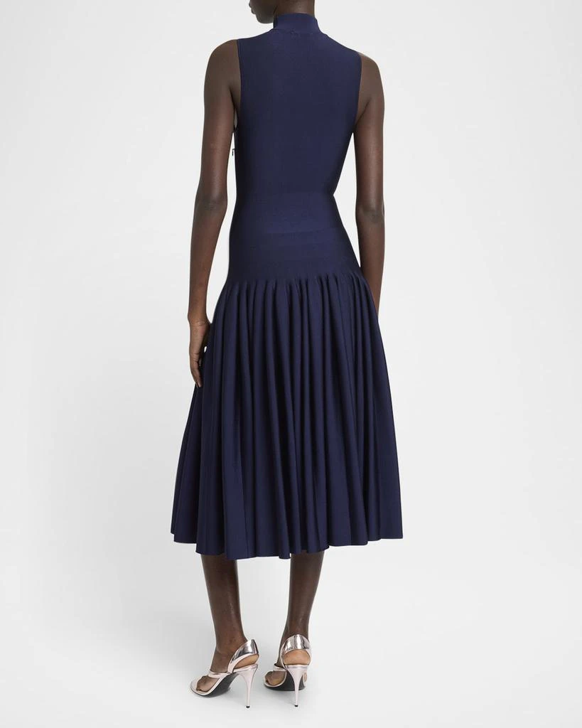 Alaia High-Neck Pleated Knit Midi Dress 3