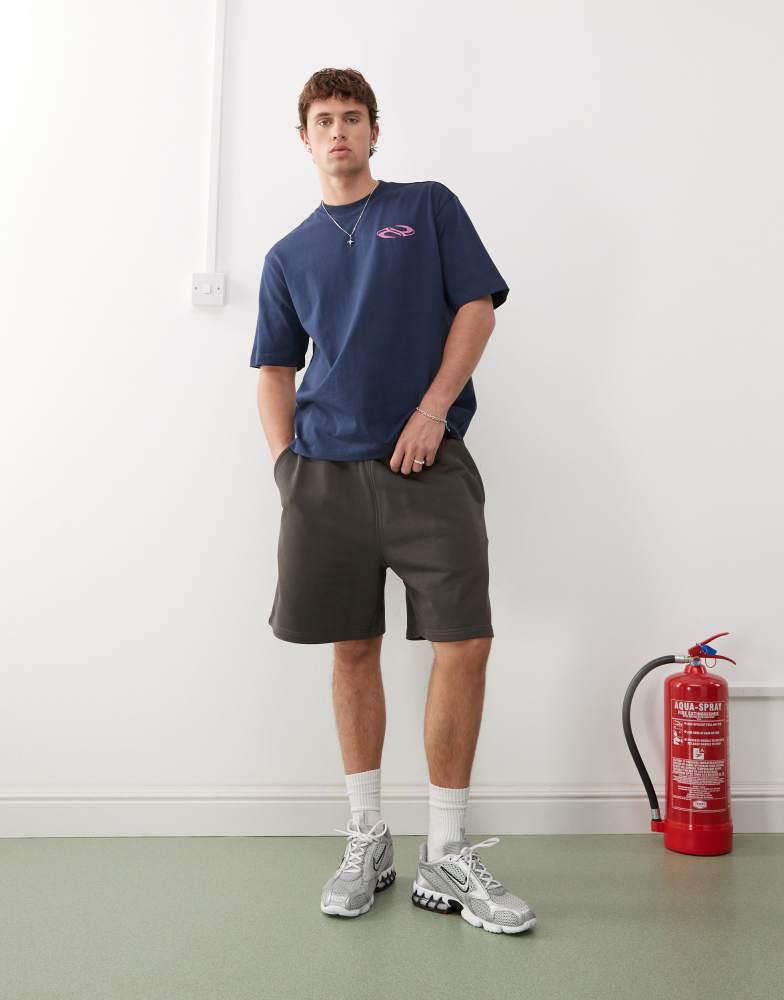 Weekday Weekday oversized jersey shorts in dark mole