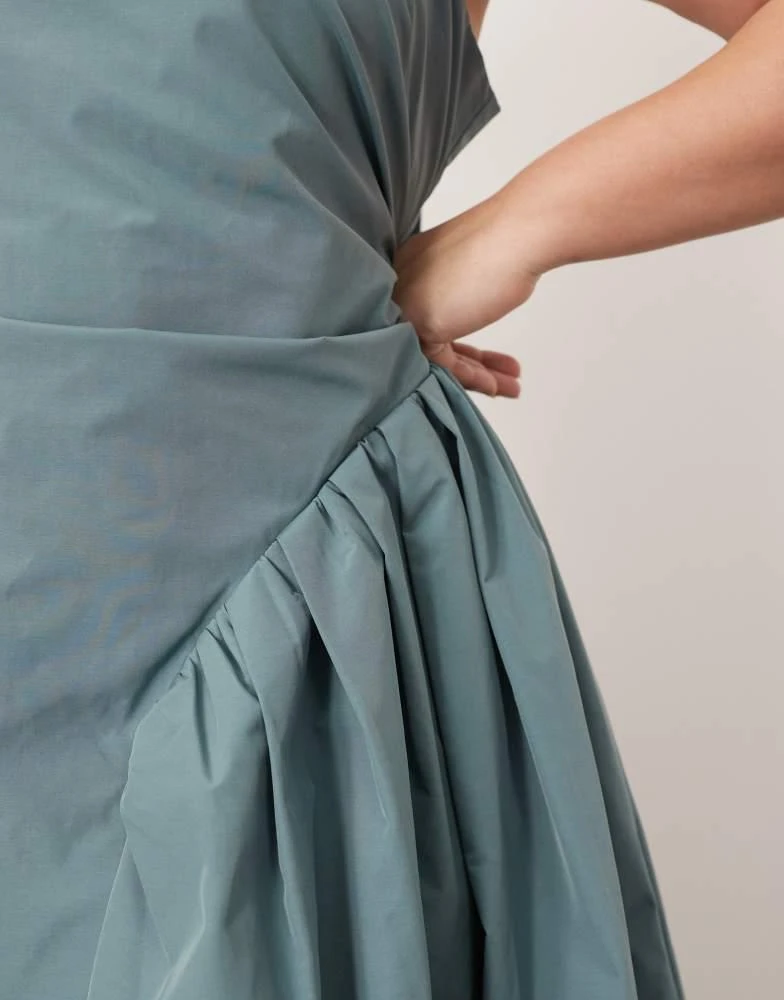 ARRANGE ARRANGE Curve strappy ruched bodice full skirt maxi dress in dusky blue 3