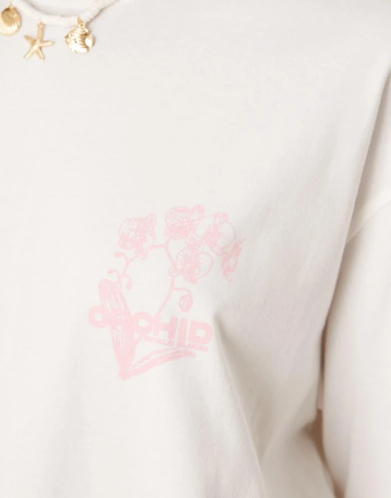 ASOS ASOS DESIGN oversized t-shirt with orchid flower back graphic in cream 2