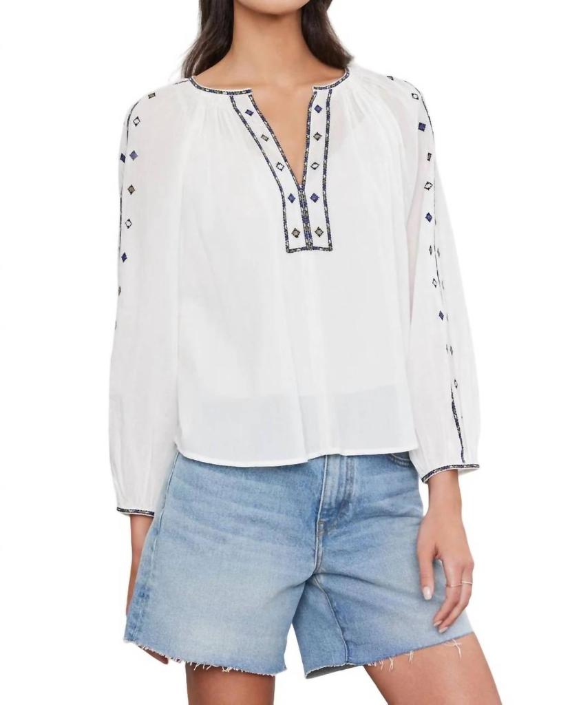 Velvet by Graham & Spencer Tina Embroidered Blouse In White