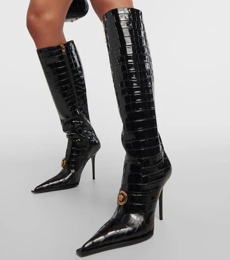 Versace Croc-effect patent leather knee-high boots 4