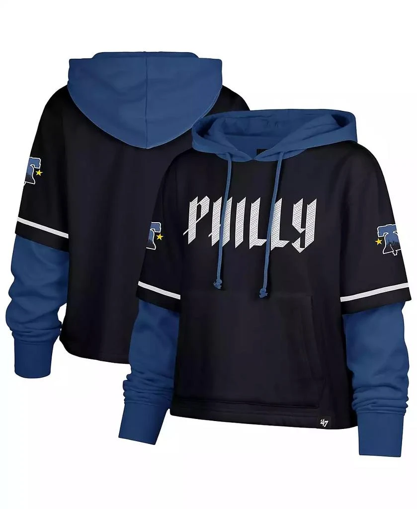 47 Brand Women's Navy Philadelphia Phillies City Connect Shortstop Cropped Pullover Hoodie 1