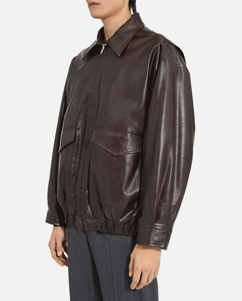 MM6 Brown Leather Jacket With Classic Collar 3