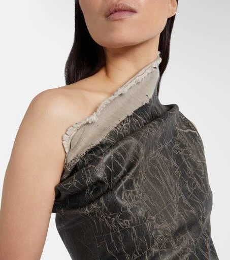 Rick Owens Athena printed one-shoulder denim top 4