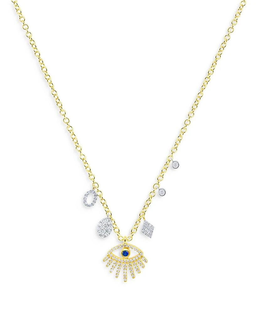 Meira T 14K Yellow Gold Diamond 
Blue Sapphire Evil Eye Charm Necklace, 18" 1