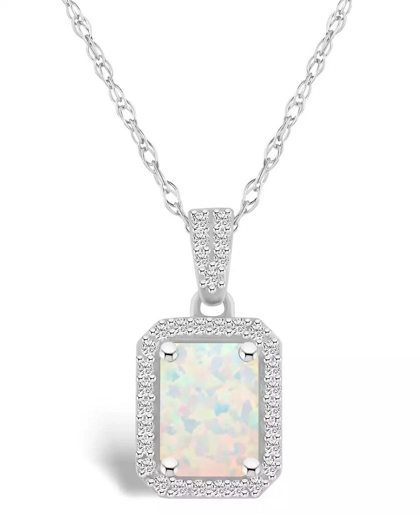 Macy
s Lab Grown Opal (3/4 ct. t.w.) and Lab Grown Sapphire (1/5 ct. t.w.) Halo Pendant Necklace in 10K White Gold