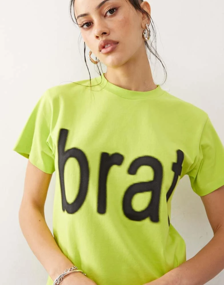 COLLUSION COLLUSION official Charli XCX Brat slogan shrunken t-shirt in green 4