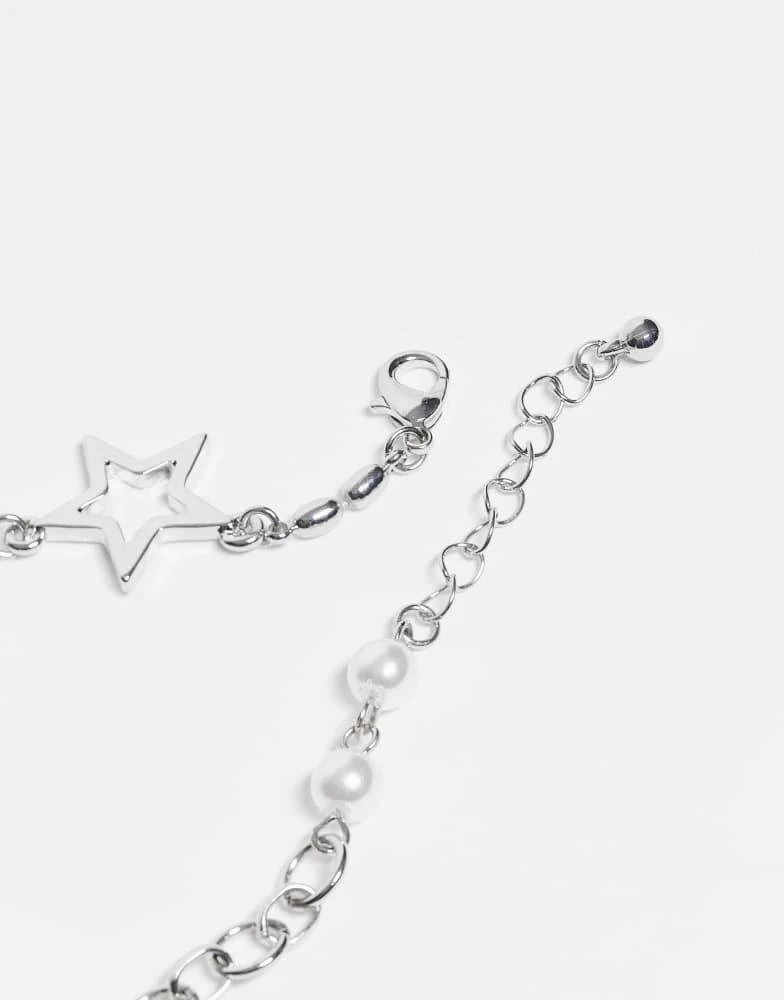 Reclaimed Vintage Reclaimed Vintage unisex mixed chain button charm bracelet in silver 3