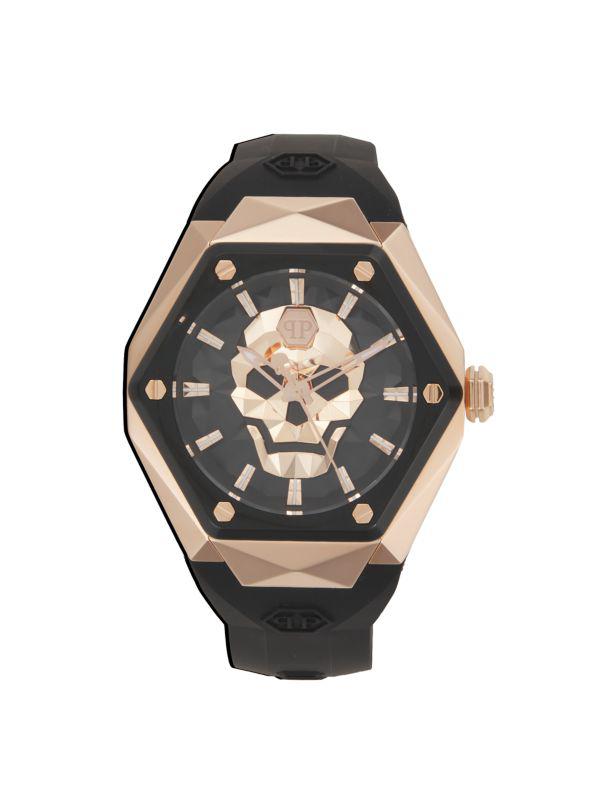 Philipp Plein The Skull Rose Goldtone Stainless Steel Case & Silicone Strap Watch/45MM