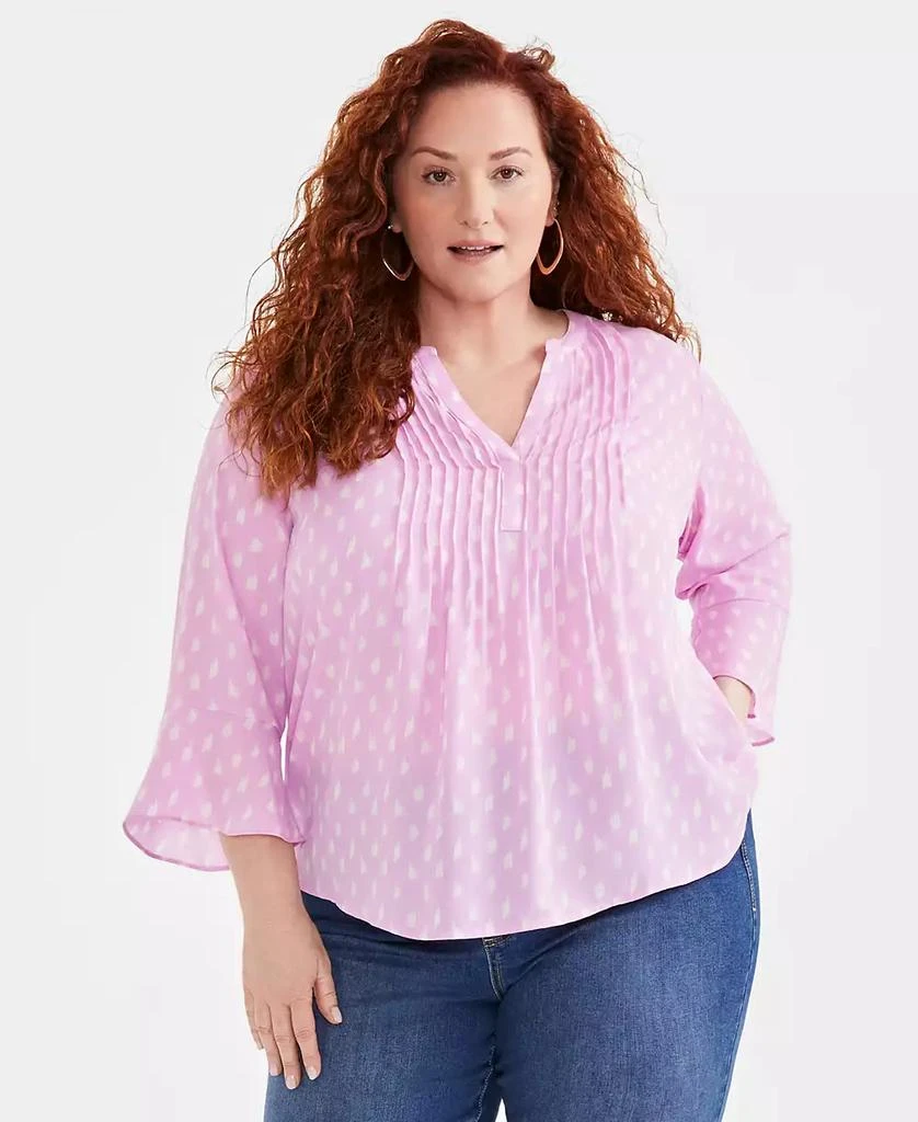 Style & Co Plus Size Printed Pintuck Blouse, Created for Macy's 1