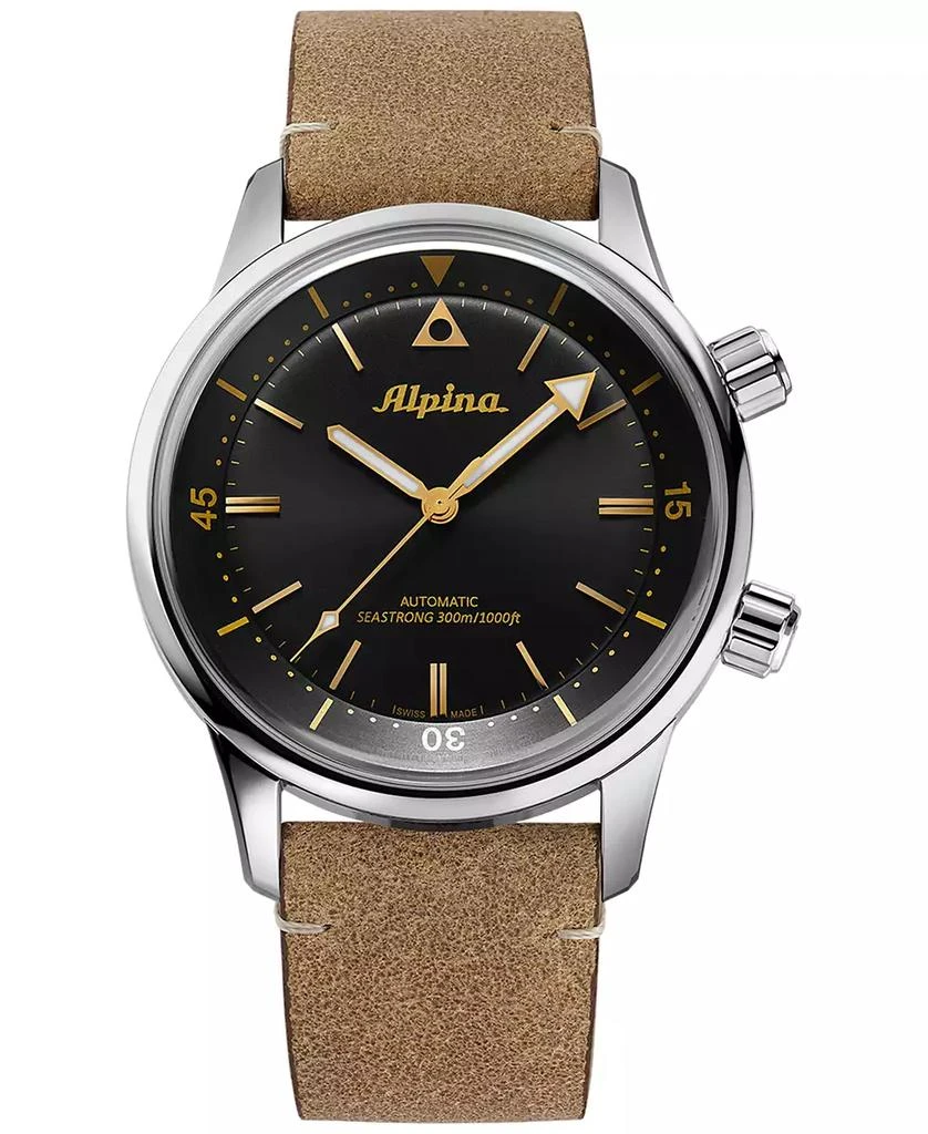 Alpina Men's Swiss Automatic Seastrong Diver Brown Leather Strap Watch 42mm 1