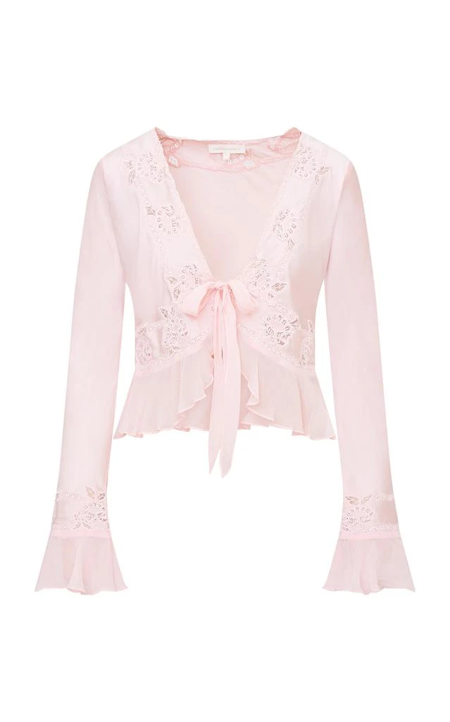 LOVESHACKFANCY LoveShackFancy - Vivetta Ruffled Embroidered Silk Top - Pink - S - Moda Operandi 1