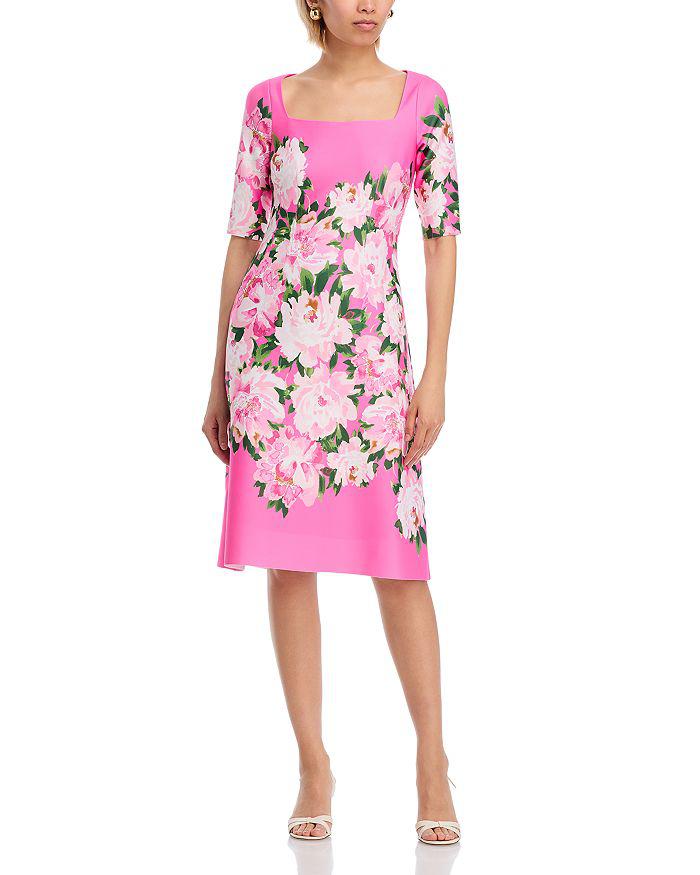 Teri Jon Scuba Square Neck Flower Print Dress