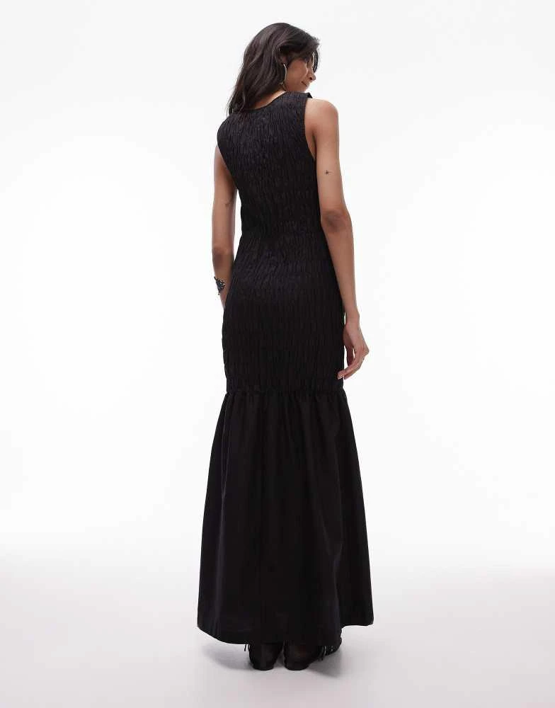 Topshop Topshop shirred maxi dress with contrast top stitch in black 2