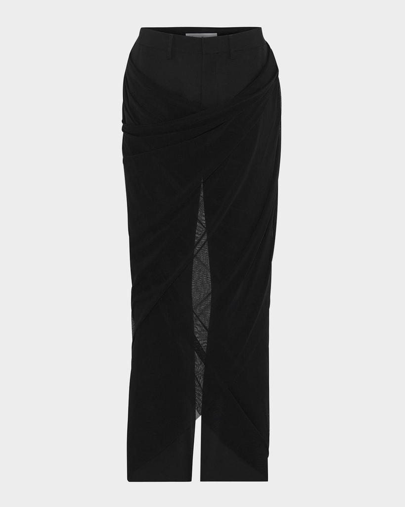 Jean Paul Gaultier Draped Mesh Sarong Tailored Straight-Leg Pants