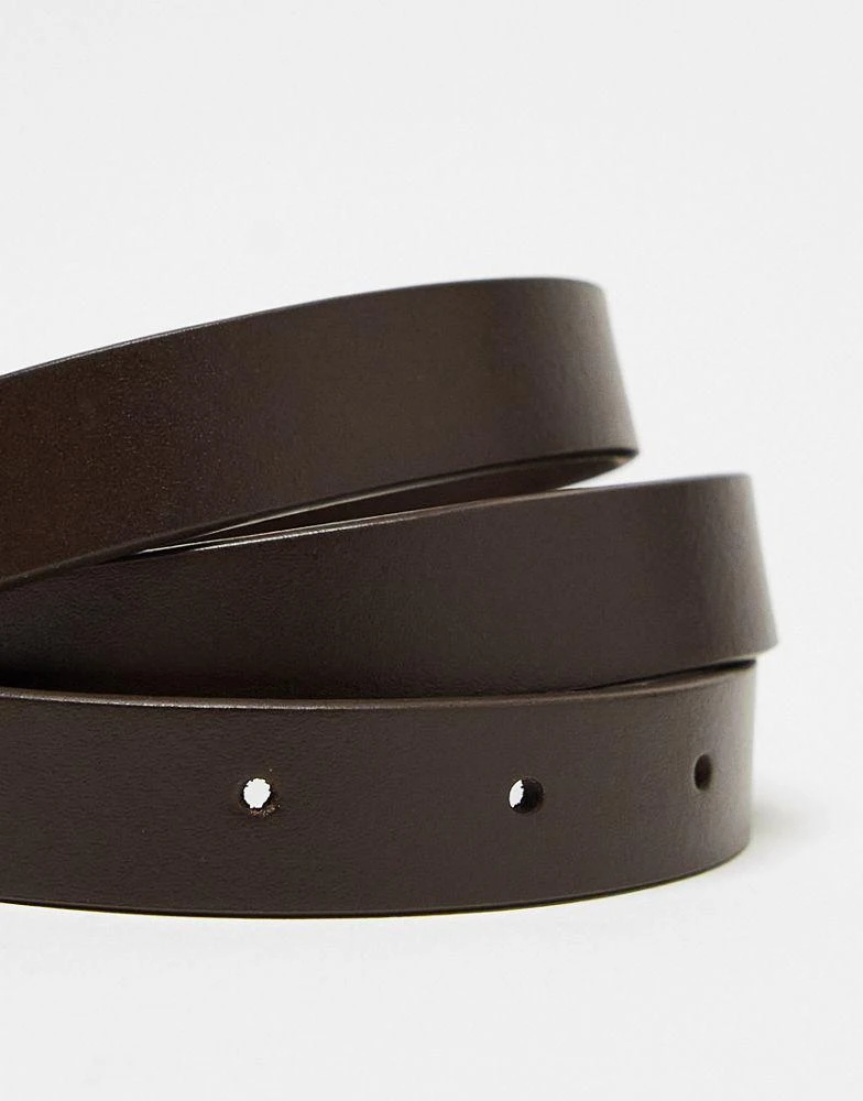 ASOS ASOS DESIGN smart leather skinny belt with gold buckle in brown 2