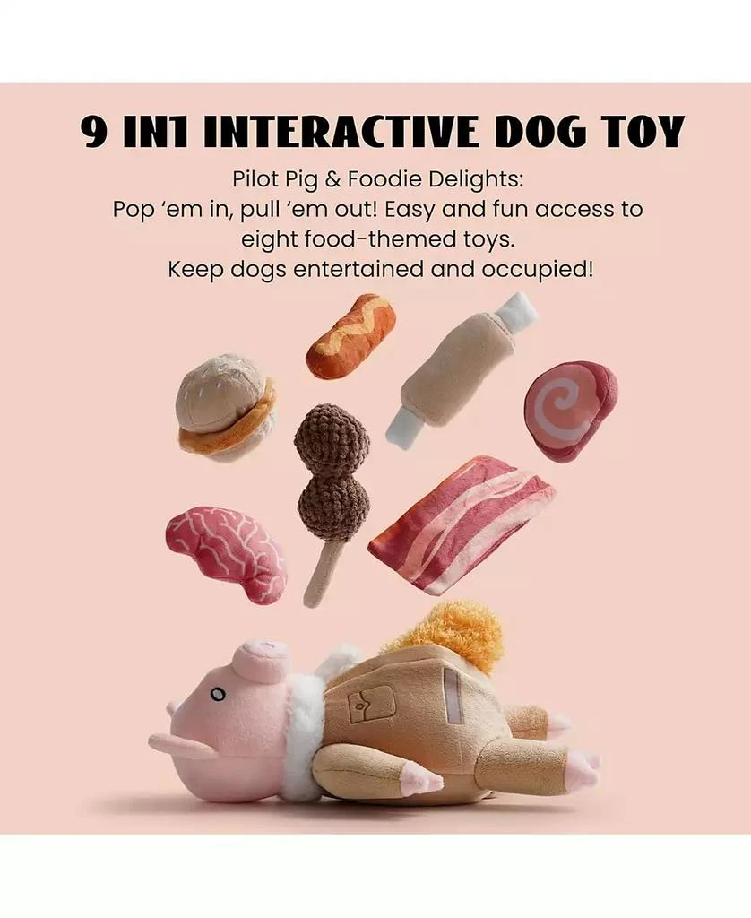Nocciola 9-in-1 Pig Plush Dog Toys,Funny Piggy Puzzle Toy with 8 Pork Food Squeaky 
Crinkle Toys,Stimulating Enrichment Toys for Small Medium Dogs 2