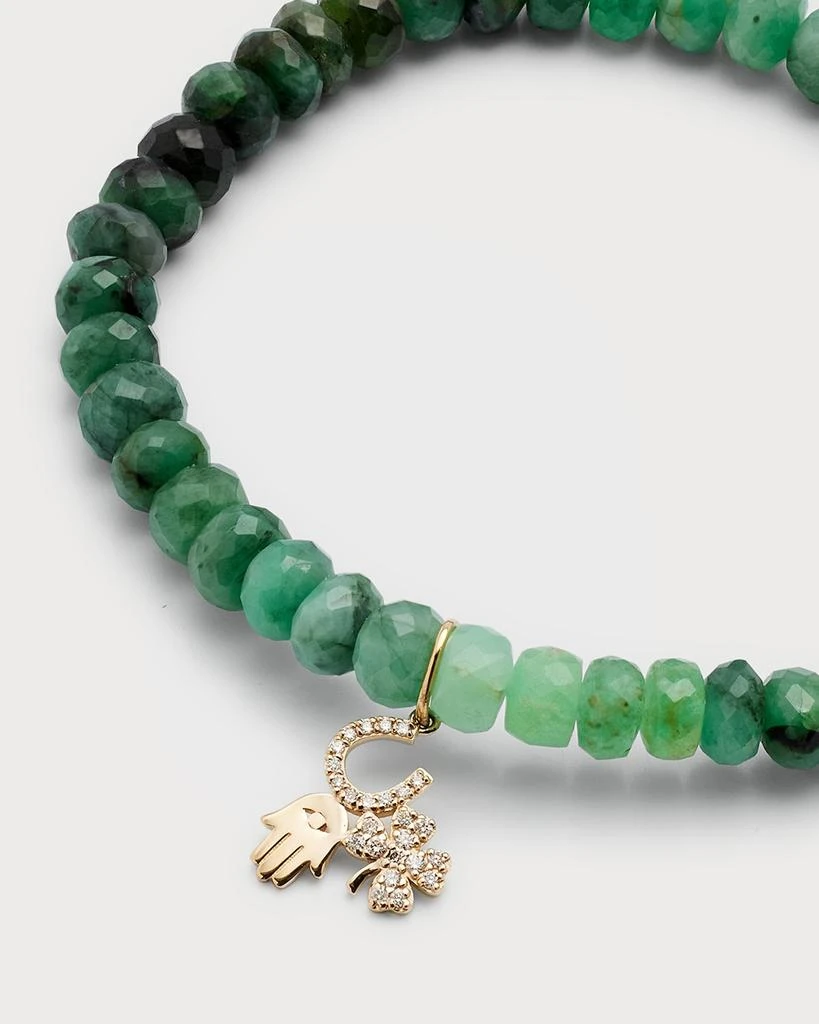 Sydney Evan 14K Diamond Lucky Trio Charm on Emerald Ombre Bracelet 3