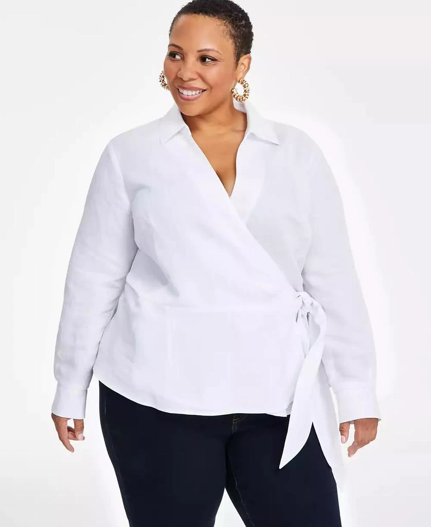 INC International Plus Size Linen-Blend Tied Surplice Top, Exclusively at Macy's 1