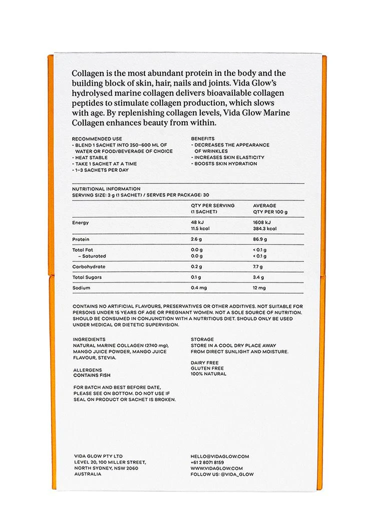 Vida Glow Natural Marine Collagen Sachets Mango 2
