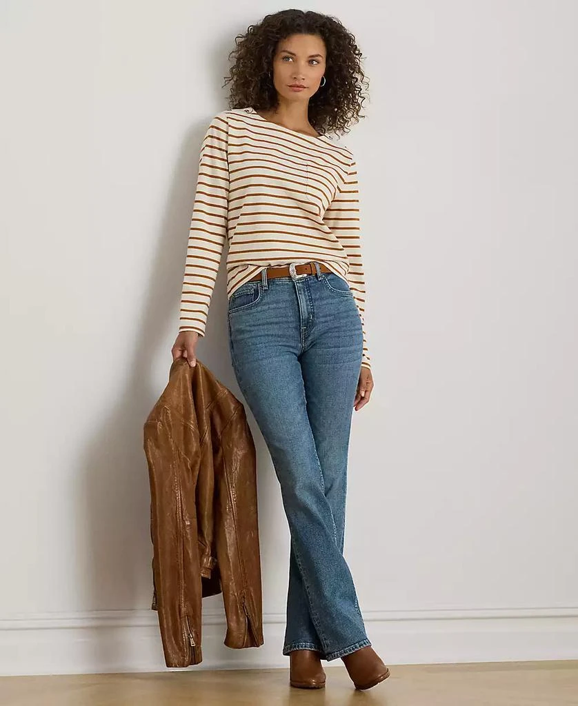 Ralph Lauren Petite Striped Jersey Snap-Trim Boatneck Top 3