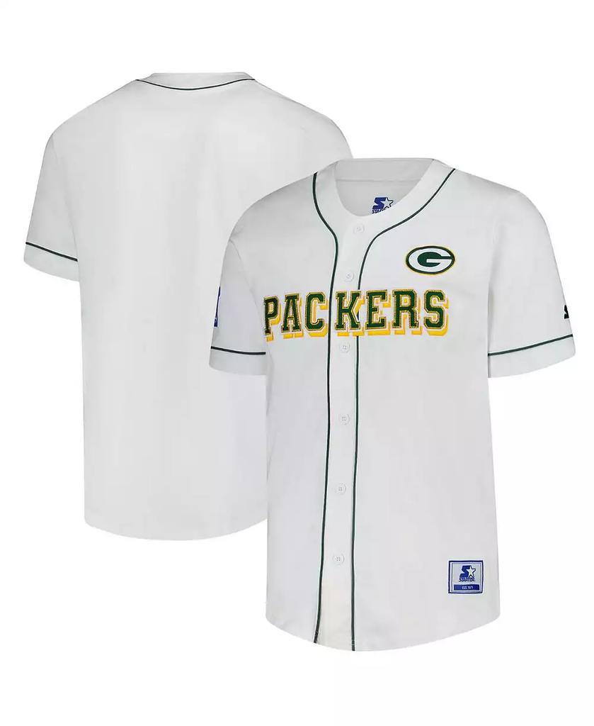 Starter Men's White Green Bay Packers Relay Full-Button Baseball Jersey