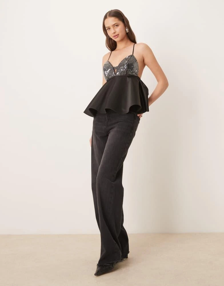 ASOS ASOS DESIGN sequin bust with peplum cami top in black