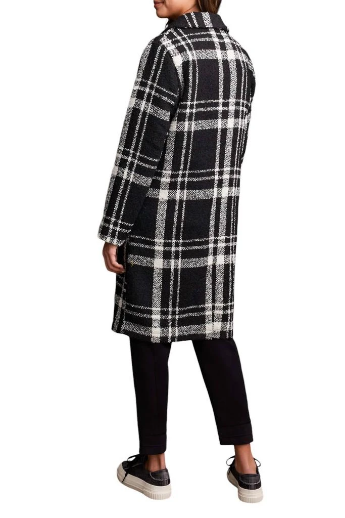 Tribal Texture Boucle Plaid Duster Button-Up Coat Jacket In Black/white 2