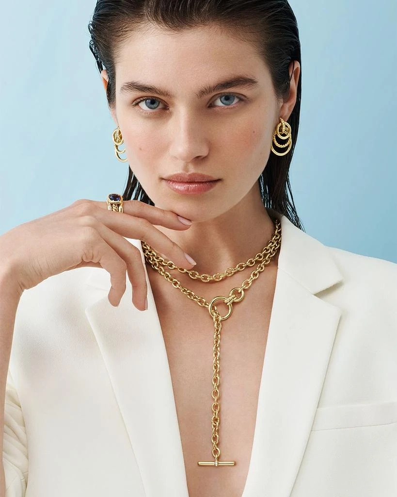 David Yurman DY Mercer Triple Ring Drop Earrings in 18K Yellow Gold with Diamonds, 35.6mm 6