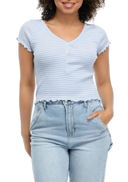 TRUE CRAFT Craft  Short Sleeve Frayed Henley Shirt 1