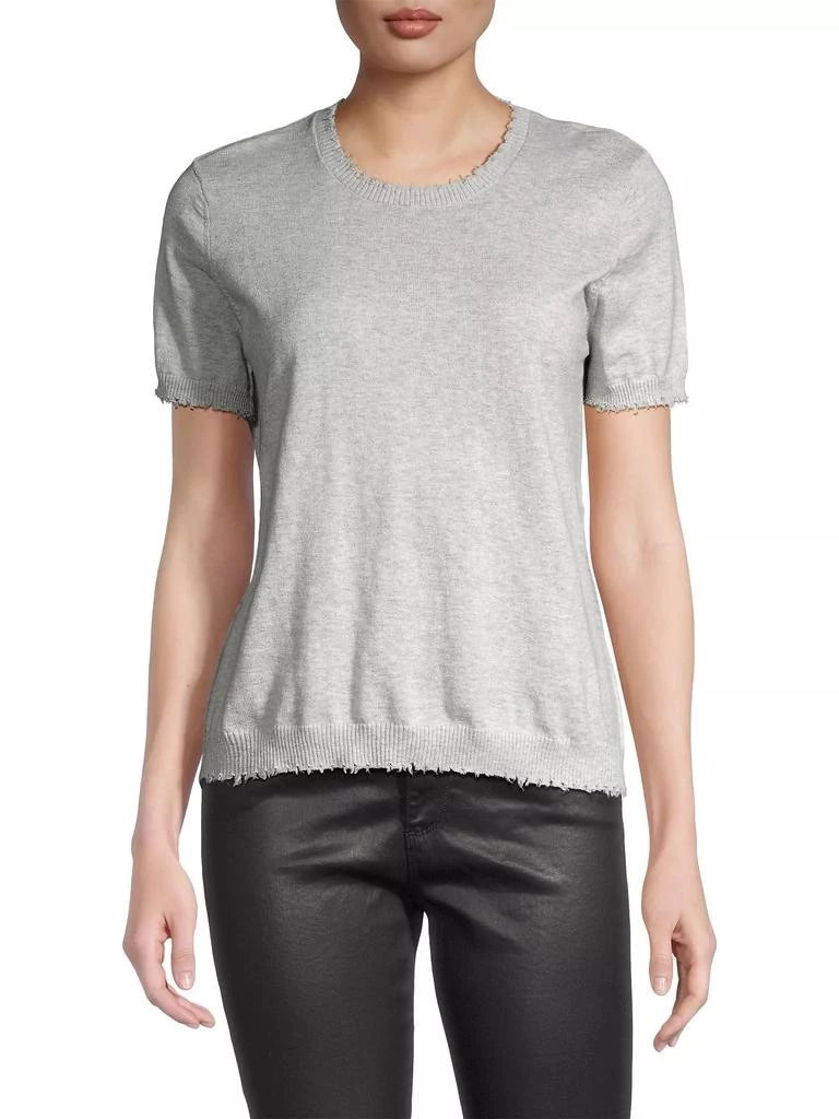 Minnie Rose Cotton-Cashmere Frayed Boxy T-Shirt 3