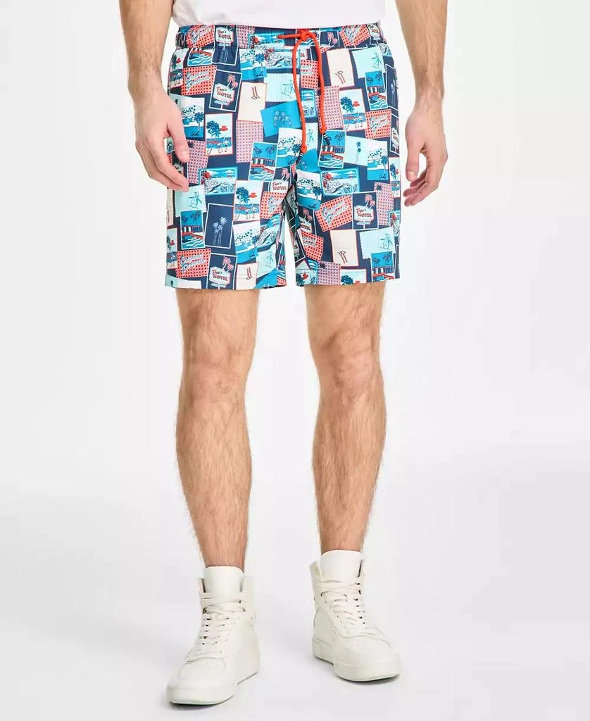 Original Penguin Men's Slim-Fit Stretch Tropical-Print 7" Swim Trunks 2