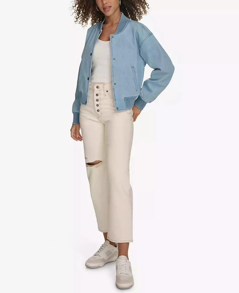 Levi's Women's Ribbed-Edge Cropped Denim Bomber Jacket 4