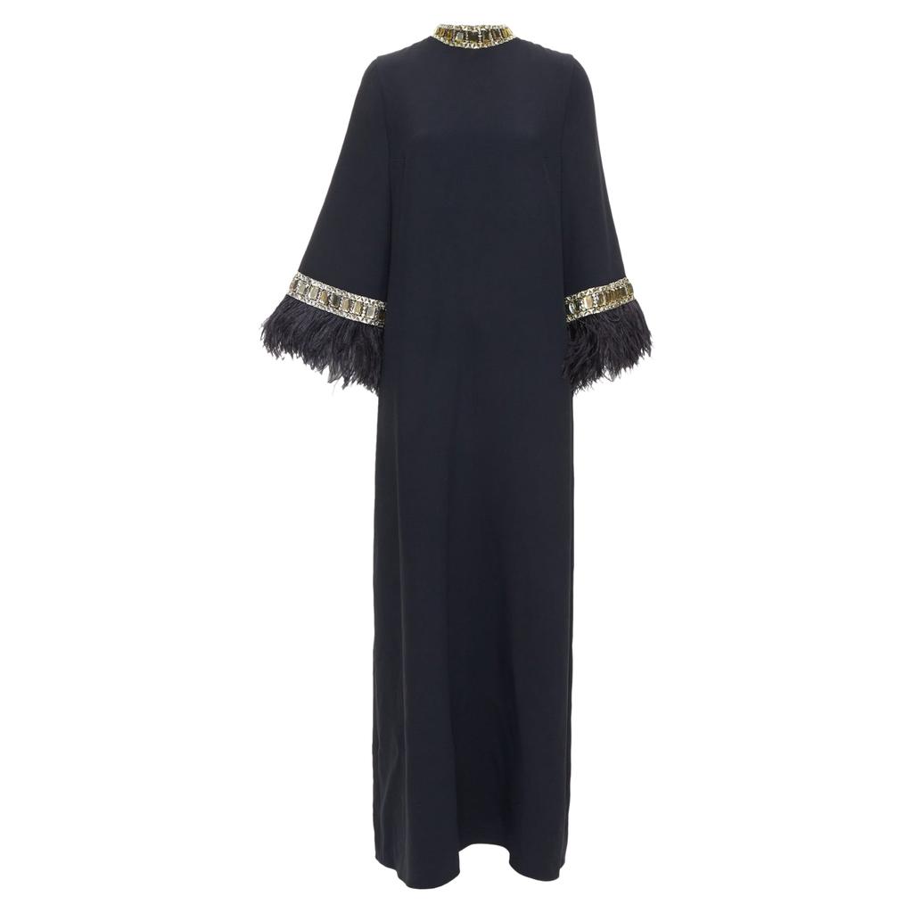 Andrew Gn Andrew GN Runway ostrich feather trim glass beads maxi dress