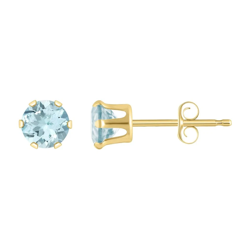 Glistening Jewels 10K Gold 4mm Round Aquamarine Stud Earrings