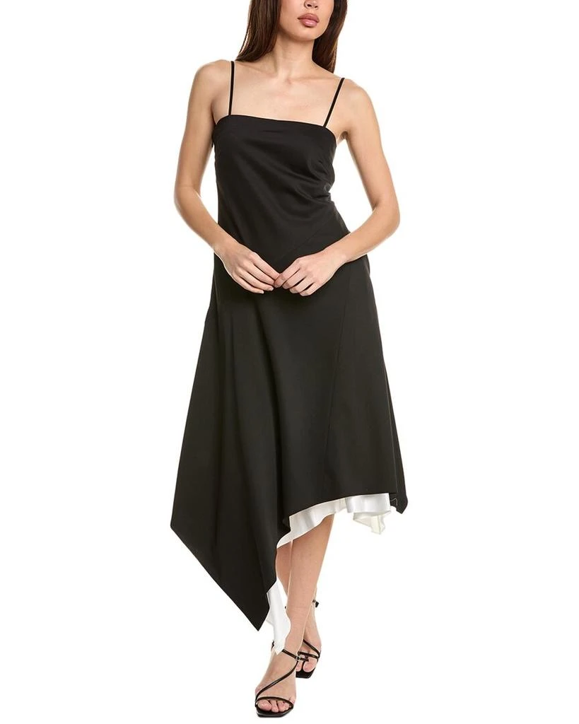 Helmut Lang Angled Hem Wool Midi Dress 1