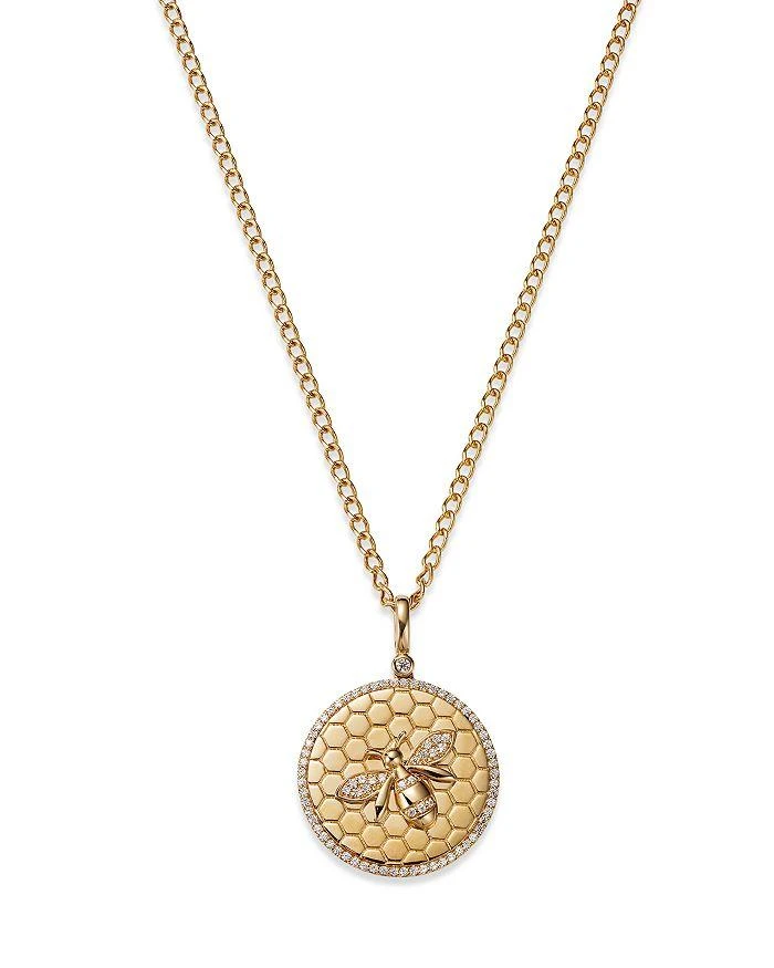 Bloomingdale's Diamond Bumble Bee Disc Pendant Necklace in 14K Yellow Gold, 0.25 ct. t.w. 1