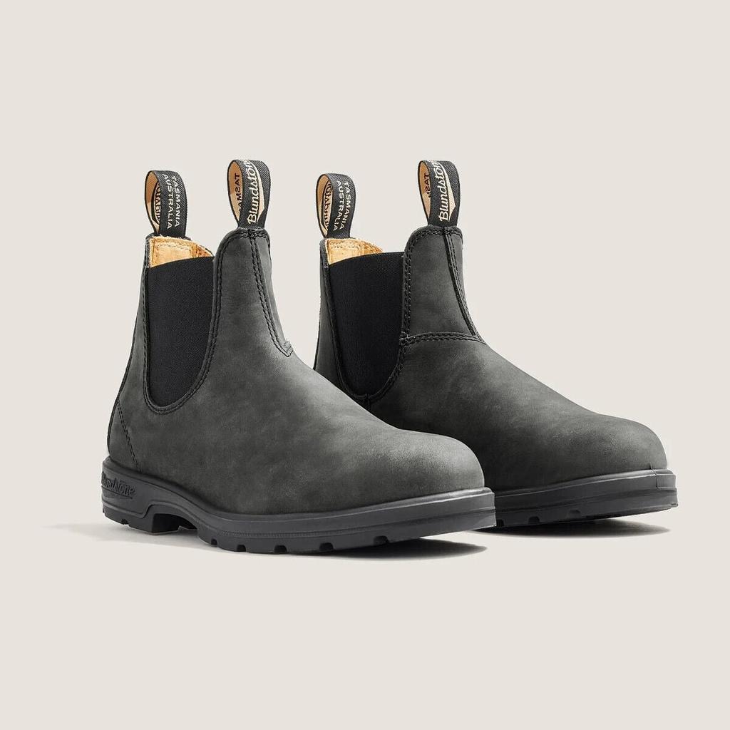 Blundstone 587 Unisex Rustic Black Leather Round Toe Pull-On Ankle Chelsea Boots