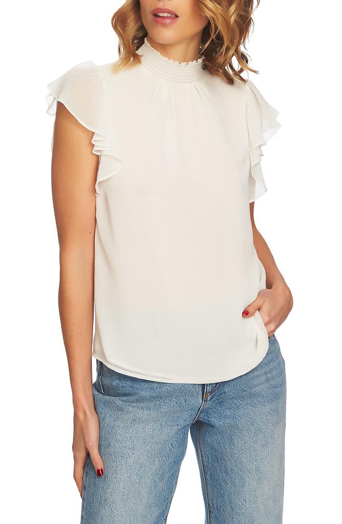 1. State Flutter Sleeve Smocked Neck Blouse
