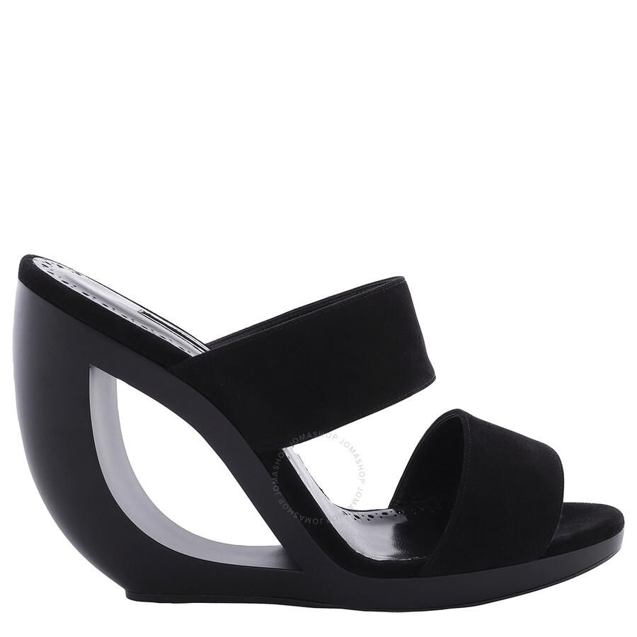 Manolo Blahnik Ladies Black Welli 105 Wedge Slide Sandals