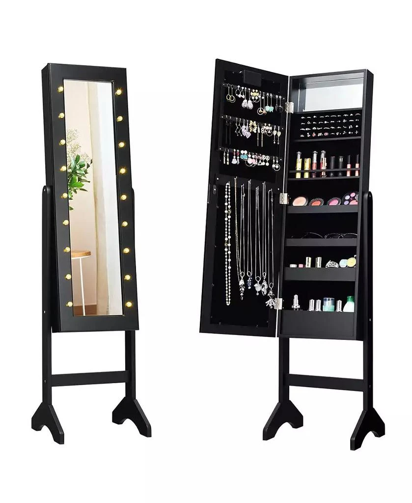 SUGIFT Mirrored Standing Jewelry Armoire Cabinet with LED Lights
