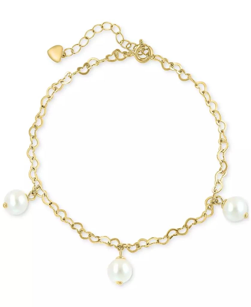 Effy EFFY® Freshwater Pearl (7mm) Dangle Heart Link Chain Bracelet in 14k Gold-Plated Sterling Silver 1